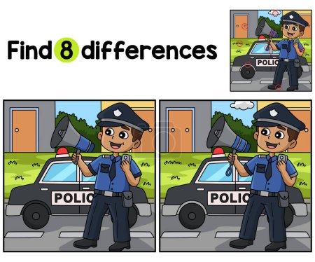 Finden oder finden Sie die Unterschiede auf dieser Police Man mit einem Megaphon Kinder Aktivitätsseite. Ein lustiges und lehrreiches Puzzlespiel für Kinder. 