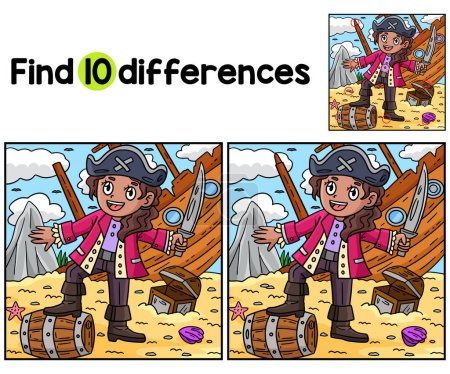Find or spot the differences on this Female Pirate with Cutlass Kids activity page. A funny and educational puzzle-matching game for children.