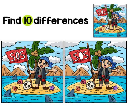 Find or spot the differences on this Pirate with SOS Flag kids activity page. A funny and educational puzzle-matching game for children.