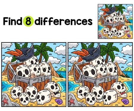 Find or spot the differences on this Pirate Chest with Skulls kids activity page. A funny and educational puzzle-matching game for children.