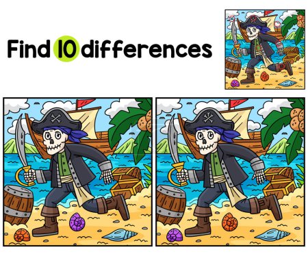 Find or spot the differences on this Skeleton Pirate with a Cutlass Kids activity page. A funny and educational puzzle-matching game for children.