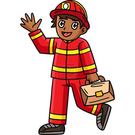 This cartoon clipart shows a Firefighter with a Handbag illustration.