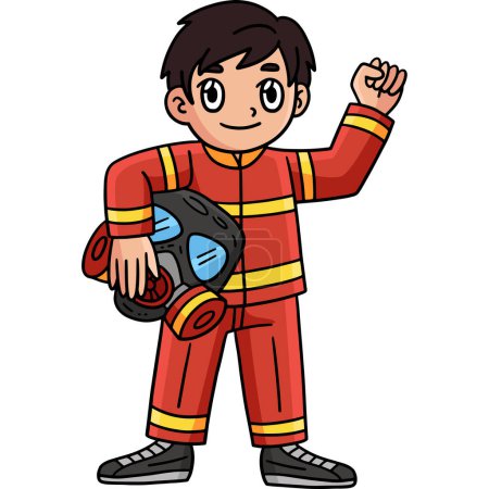 Illustration for This cartoon clipart shows a Firefighter Holding a Gas Mask illustration. - Royalty Free Image