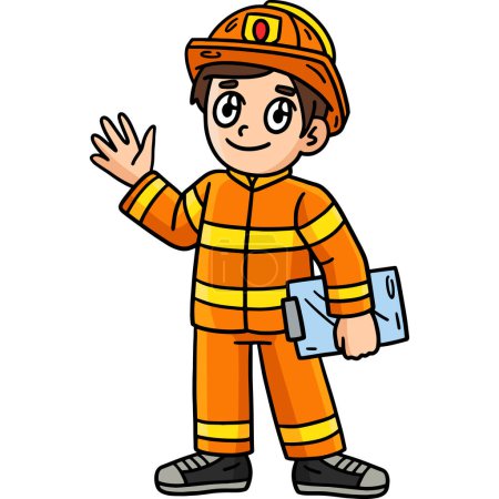 Illustration for This cartoon clipart shows a Firefighter with a Handbag illustration. - Royalty Free Image