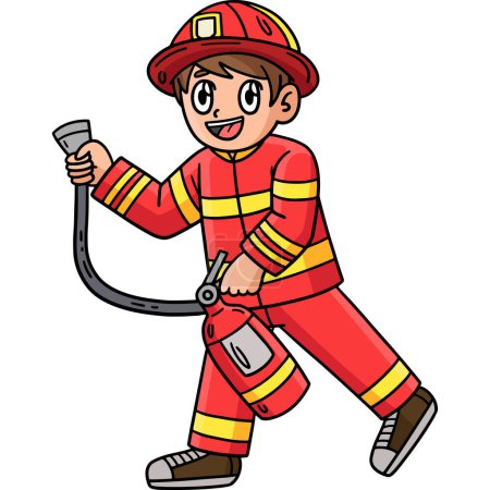 This cartoon clipart shows a Firefighter with the fire extinguisher illustration.