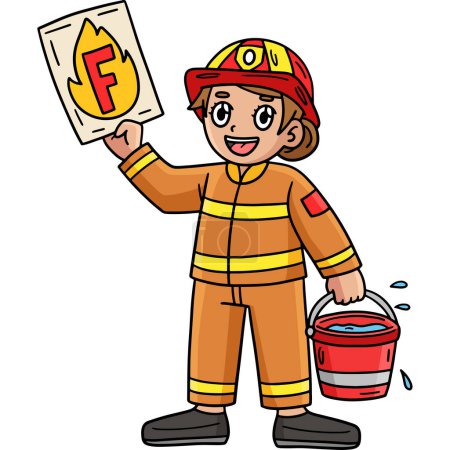 Illustration for This cartoon clipart shows a Firefighter with the Letter F illustration. - Royalty Free Image