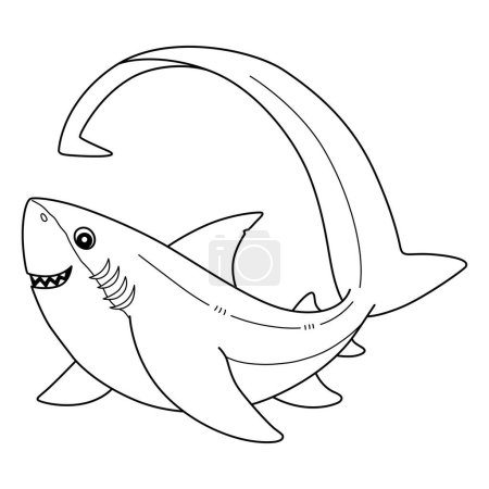 Ilustración de Una página para colorear lindo y divertido de un tiburón trillador. Proporciona horas de diversión para colorear para los niños. Para colorear, esta página es muy fácil. Apto para niños pequeños y niños pequeños. - Imagen libre de derechos