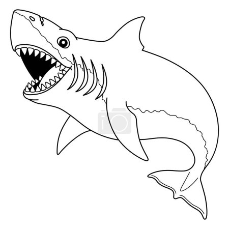 Ilustración de Una página para colorear lindo y divertido de un tiburón Megalodon. Proporciona horas de diversión para colorear para los niños. Para colorear, esta página es muy fácil. Apto para niños pequeños y niños pequeños. - Imagen libre de derechos