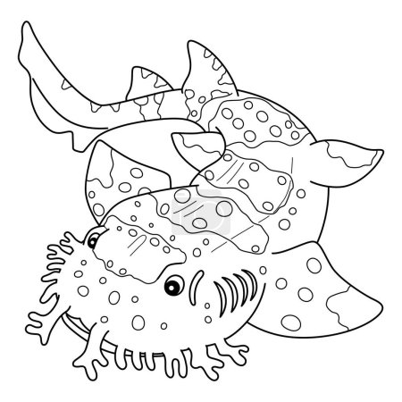 A cute and funny coloring page of a Wobbegong Shark. Provides hours of coloring fun for children. To color, this page is very easy. Suitable for little kids and toddlers. 