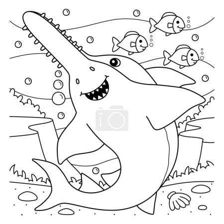 Una página para colorear lindo y divertido de un tiburón sierra. Proporciona horas de diversión para colorear para los niños. Para colorear, esta página es muy fácil. Apto para niños pequeños y niños pequeños. 