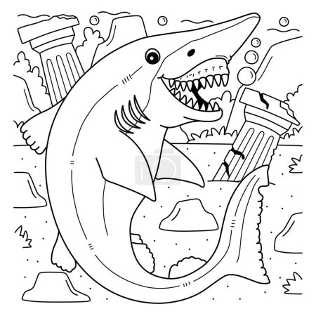 Illustration for A cute and funny coloring page of a Goblin Shark. Provides hours of coloring fun for children. To color, this page is very easy. Suitable for little kids and toddlers. - Royalty Free Image