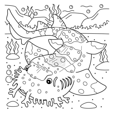 A cute and funny coloring page of a Wobbegong Shark. Provides hours of coloring fun for children. To color, this page is very easy. Suitable for little kids and toddlers. 