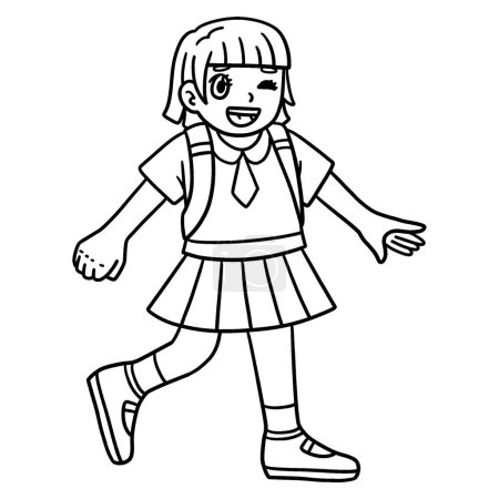 A cute and funny coloring page of a First Day of School Happy Girl Student. Provides hours of coloring fun for children. To color, this page is very easy. Suitable for little kids and toddlers.