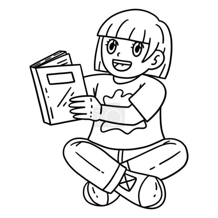 A cute and funny coloring page of a First Day of School Child Reading a Book. Provides hours of coloring fun for children. To color, this page is very easy. Suitable for little kids and toddlers.