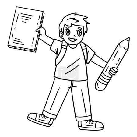 A cute and funny coloring page of a First Day of School Child Notebook Pencil. Provides hours of coloring fun for children. To color, this page is very easy. Suitable for little kids and toddlers.