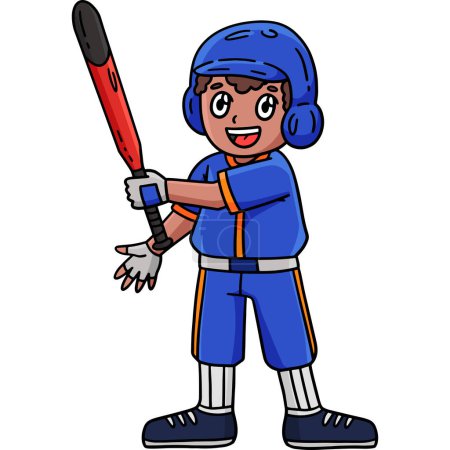 This cartoon clipart shows a Boy Holding a Baseball Bat illustration.
