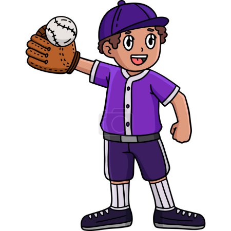 Ce clipart de bande dessinée montre une illustration Boy Raising Baseball.