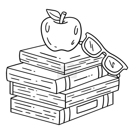 A cute and funny coloring page of a First Day of School Textbooks and Apple. Provides hours of coloring fun for children. To color, this page is very easy. Suitable for little kids and toddlers.