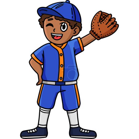 Dieses Cartoon-Cliparts zeigt einen Baseball-Jungen Pitcher winkend Illustration.