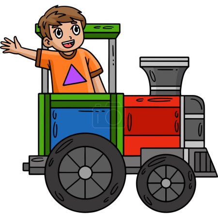 Illustration for This cartoon clipart shows a Circus Child in a Train illustration. - Royalty Free Image