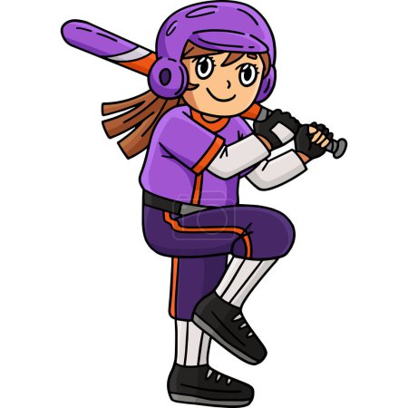 Ce clipart de bande dessinée montre une fille soutenant une illustration de batte de baseball.