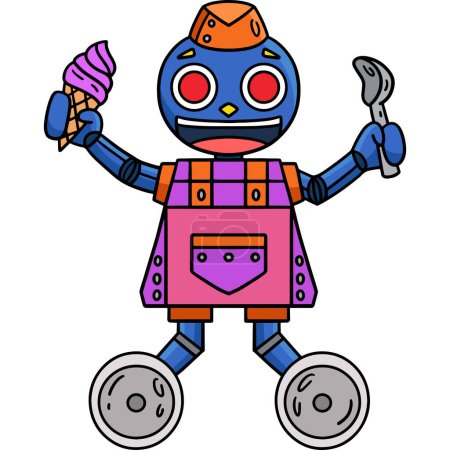 Este clipart de dibujos animados muestra una ilustración Robot Ice Cream Vendor.