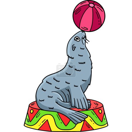 Illustration for This cartoon clipart shows a Circus Sea Lion and Ball illustration. - Royalty Free Image