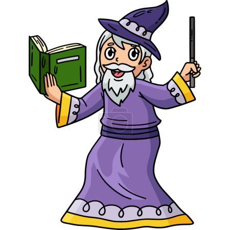 Illustration for This cartoon clipart shows a Circus Wizard with a Book and Wand illustration. - Royalty Free Image