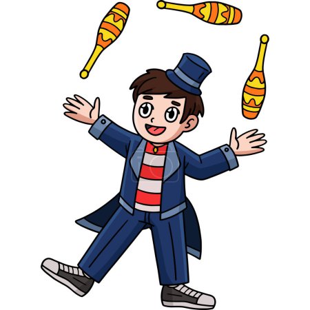 Illustration for This cartoon clipart shows a Circus Man Juggling Pins illustration. - Royalty Free Image