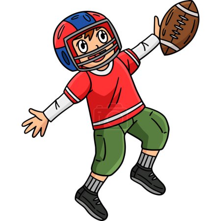 Ilustración de Este clipart de dibujos animados muestra a un jugador de fútbol americano recibiendo una ilustración de pelota. - Imagen libre de derechos