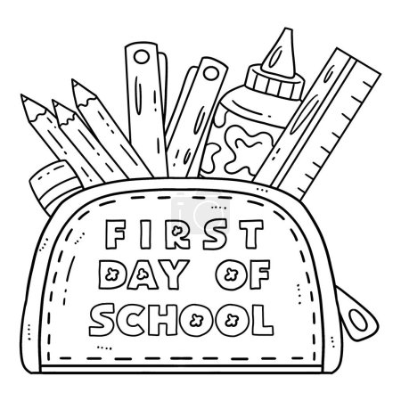 A cute and funny coloring page of a First Day of School on Pencil Case Provides hours of coloring fun for children. To color, this page is very easy. Suitable for little kids and toddlers.