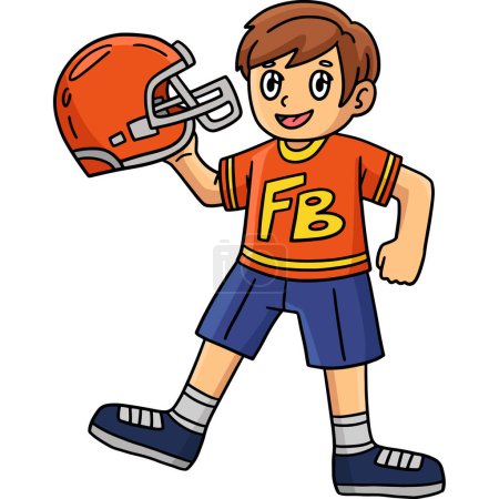 Ilustración de Este clipart de dibujos animados muestra a un chico de fútbol americano con una ilustración de casco. - Imagen libre de derechos