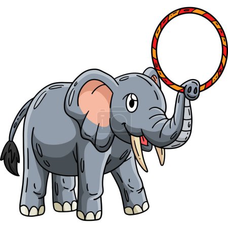 This cartoon clipart shows a Circus Elephant with a Hula Hoop illustration.