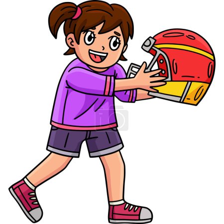 Ilustración de Esta caricatura clipart muestra una chica y un casco de fútbol ilustración. - Imagen libre de derechos