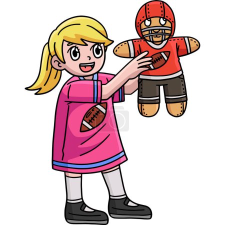 Ilustración de Este clipart de dibujos animados muestra una chica de fútbol americano con una ilustración de Quarterback Plushie. - Imagen libre de derechos