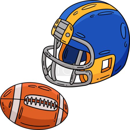 Ilustración de Este clipart de dibujos animados muestra una ilustración de fútbol americano y casco. - Imagen libre de derechos