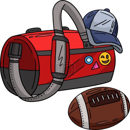 Ilustración de Este clipart de dibujos animados muestra una bolsa de deportes de fútbol americano y la ilustración Cap. - Imagen libre de derechos