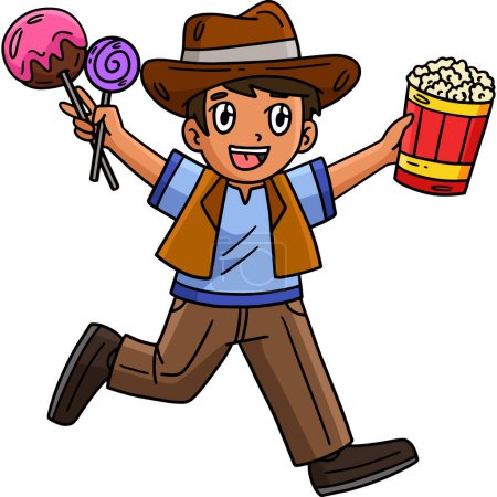This cartoon clipart shows a Child with a Circus Treats illustration.