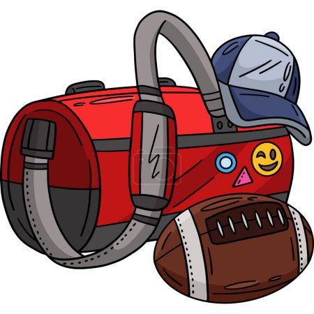 Ilustración de Este clipart de dibujos animados muestra una bolsa de deportes de fútbol americano y la ilustración Cap. - Imagen libre de derechos