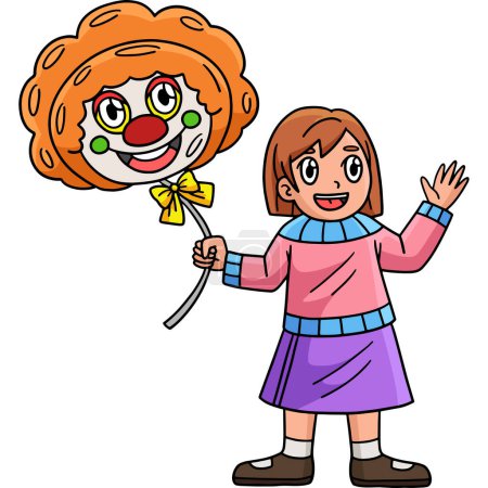Illustration for This cartoon clipart shows a Circus Child with a Clown Balloon illustration. - Royalty Free Image