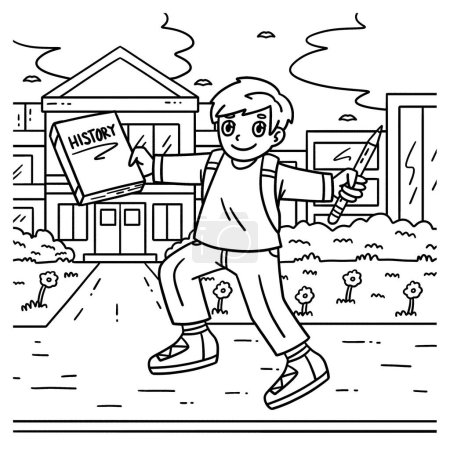 A cute and funny coloring page of a Child with a Book and Pencil. Provides hours of coloring fun for children. To color, this page is very easy. Suitable for little kids and toddlers.