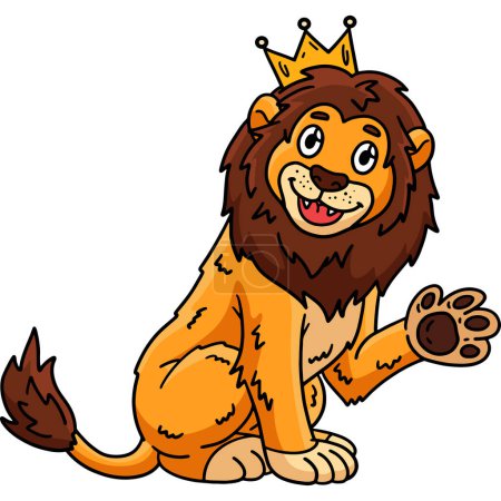 This cartoon clipart shows a Happy Lion with a Crown illustration.