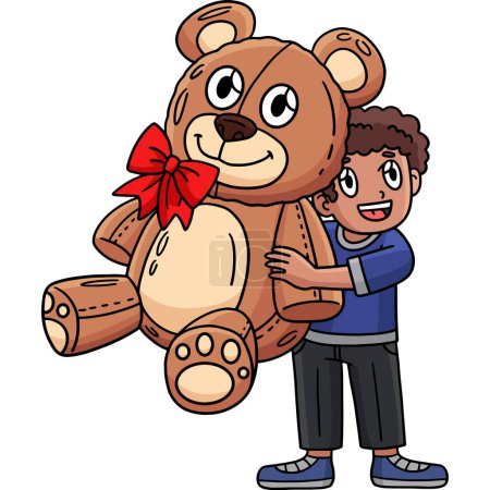 This cartoon clipart shows a Circus Child with a Giant Teddy Bear illustration.