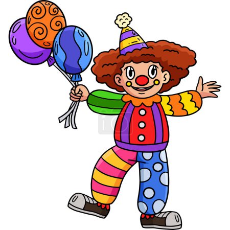 Illustration for This cartoon clipart shows a Circus Clown Holding a Balloon illustration. - Royalty Free Image