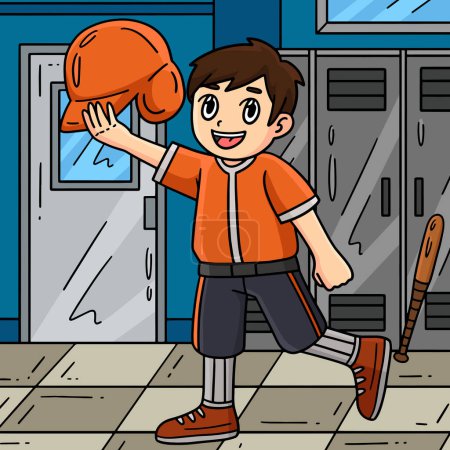 Dieser Cartoon-Clip zeigt einen Jungen mit Baseballhelm-Illustration.
