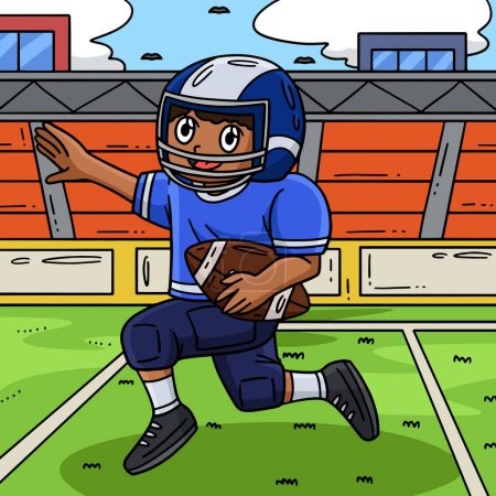 Ilustración de Este clipart de dibujos animados muestra a un jugador de fútbol americano alcanzando la línea de meta ilustración. - Imagen libre de derechos