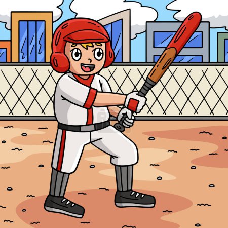 Ce clipart de dessin animé montre une illustration de garçon jouant au baseball.