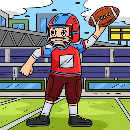 Ilustración de Este clipart de dibujos animados muestra a un jugador de fútbol americano con una ilustración Ball. - Imagen libre de derechos