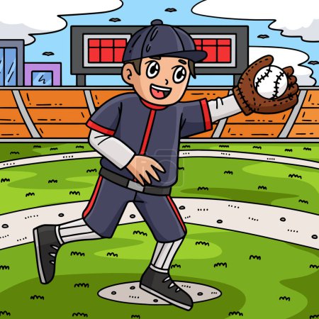 Ce clipart de bande dessinée montre une illustration Boy Pitching Baseball.