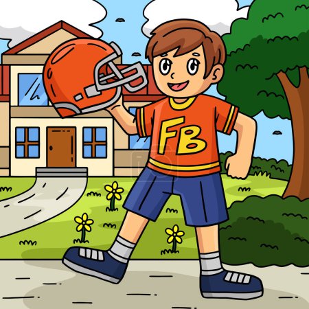 Ilustración de Este clipart de dibujos animados muestra a un chico de fútbol americano con una ilustración de casco. - Imagen libre de derechos